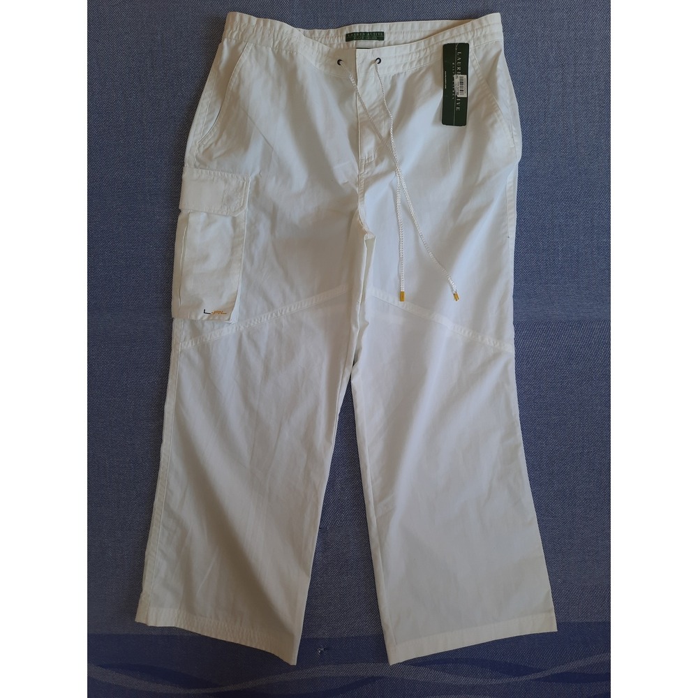 Lauren Active Ralph Lauren White Cargo Pants Nassau Fit Ripstop Drawstring Sz 10